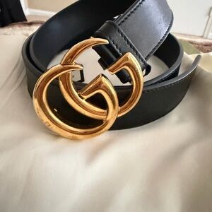 Gucci Black Belt with Gold GG Buckle